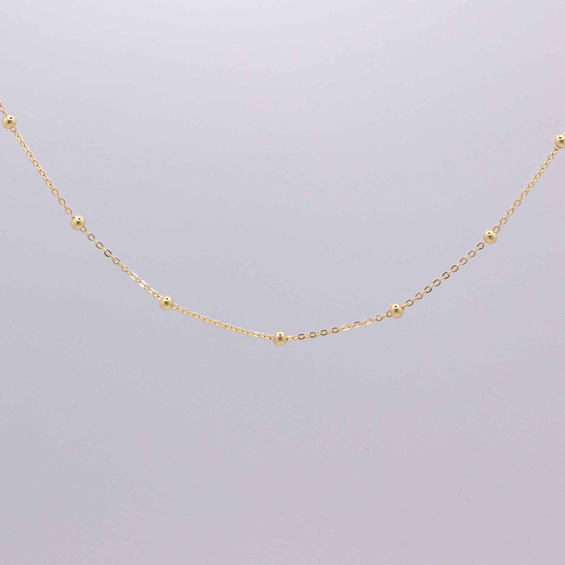 14k Gold Vermeil 2mm Beads Station Cable Chain Necklace - TPAIGE Jewelry