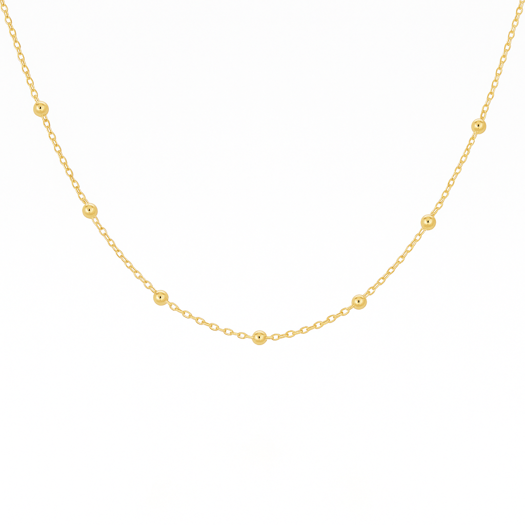 14k Gold Vermeil 2mm Beads Station Cable Chain Necklace - TPAIGE Jewelry