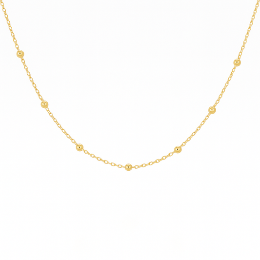 14k Gold Vermeil 2mm Beads Station Cable Chain Necklace - TPAIGE Jewelry