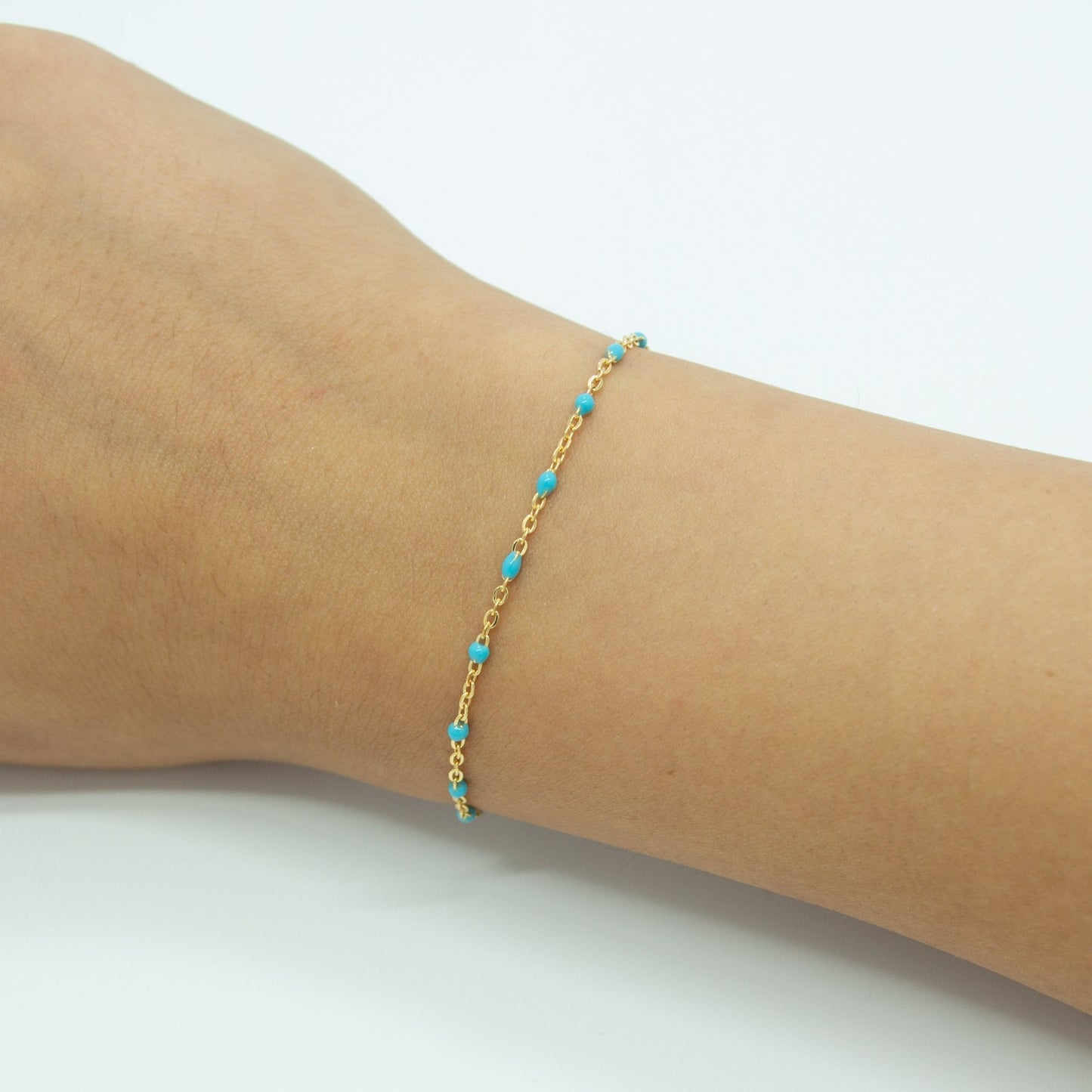 Blue Enamel Beads Gold Filled 1.5mm Cable Chain - TPAIGE Jewelry