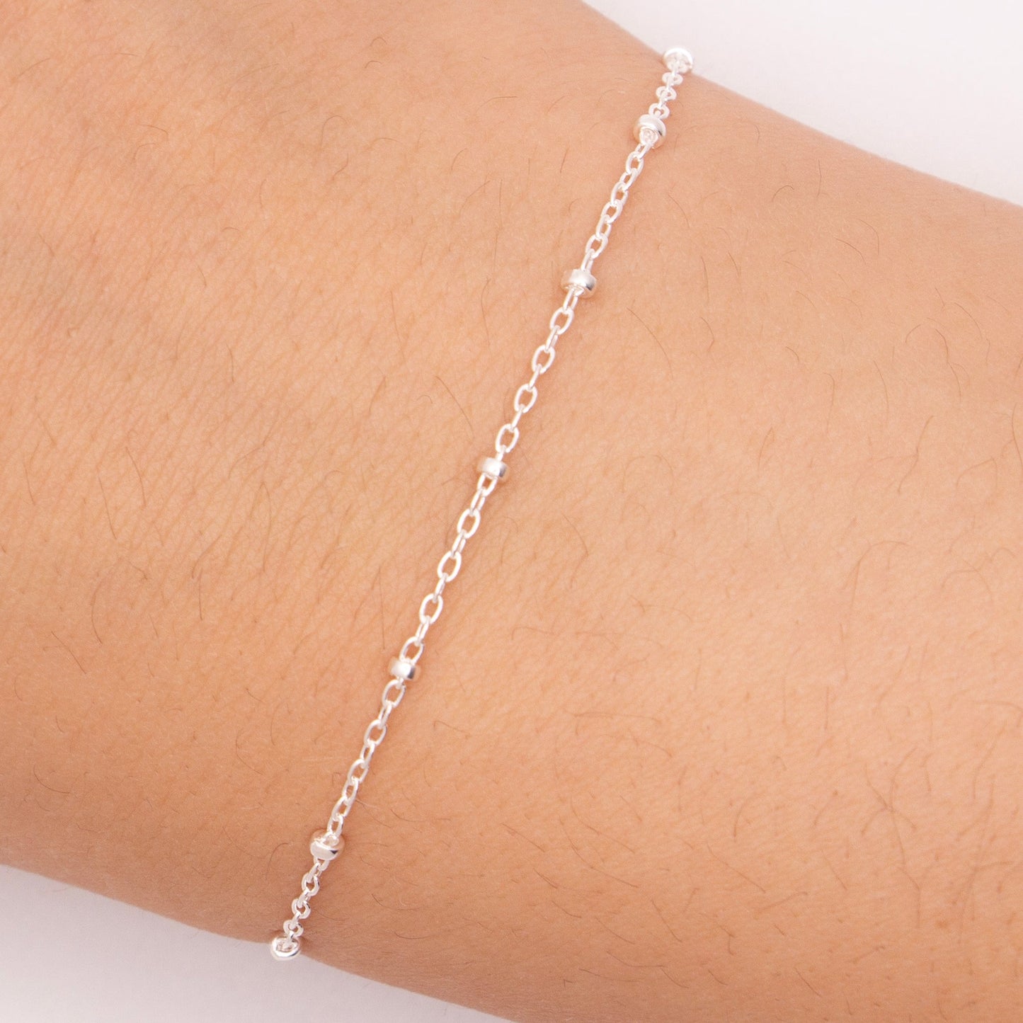 "Camellia" Sterling Silver 1.2mm Cable Chain with 2mm Beads - TPAIGE Jewelry