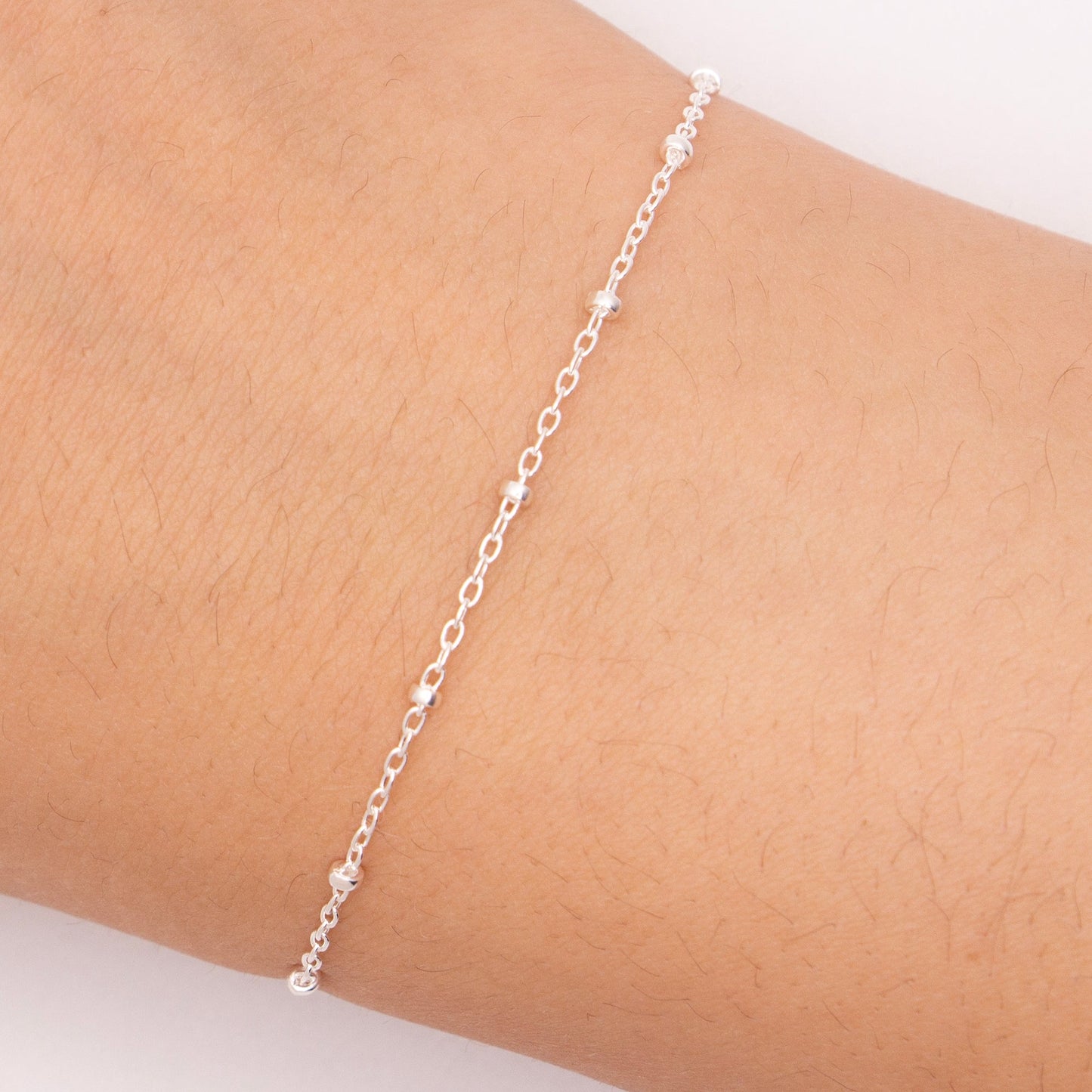 "Camellia" Sterling Silver 1.2mm Cable Chain with 2mm Beads - TPAIGE Jewelry