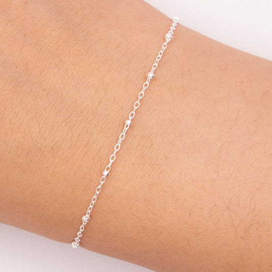 "Camellia" Sterling Silver 1.2mm Cable Chain with 2mm Beads - TPAIGE Jewelry