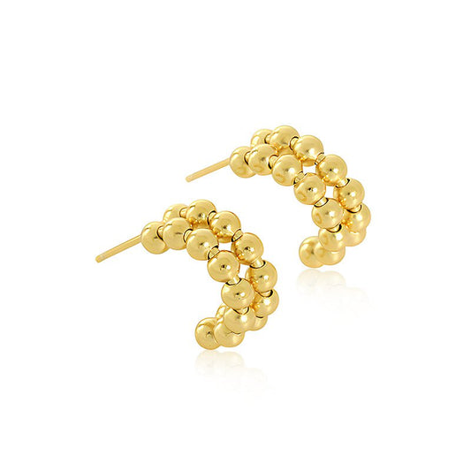 Double Bubble Bead Open Hoop 18k Gold Earrings - TPAIGE Jewelry