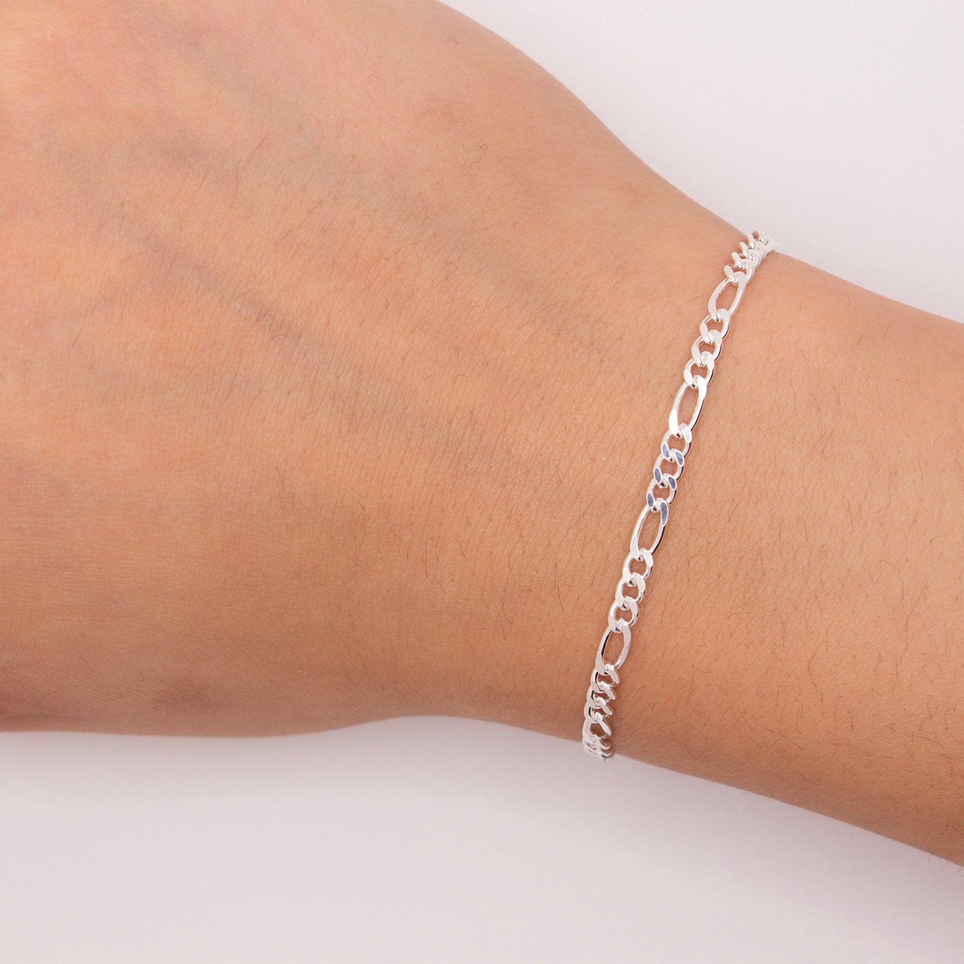 "Magnolia" Sterling Silver 3mm Diamond - Cut Figaro Chain - TPAIGE Jewelry