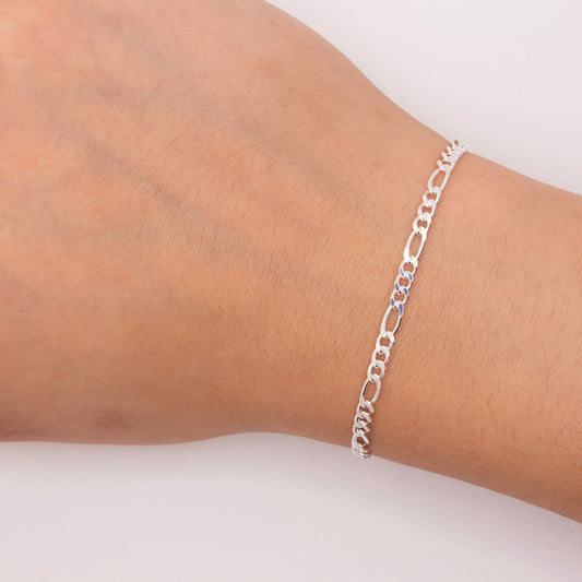 "Magnolia" Sterling Silver 3mm Diamond - Cut Figaro Chain - TPAIGE Jewelry
