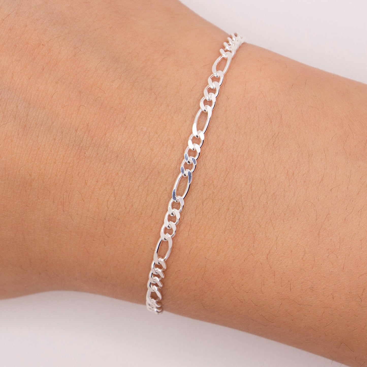 "Magnolia" Sterling Silver 3mm Diamond - Cut Figaro Chain - TPAIGE Jewelry