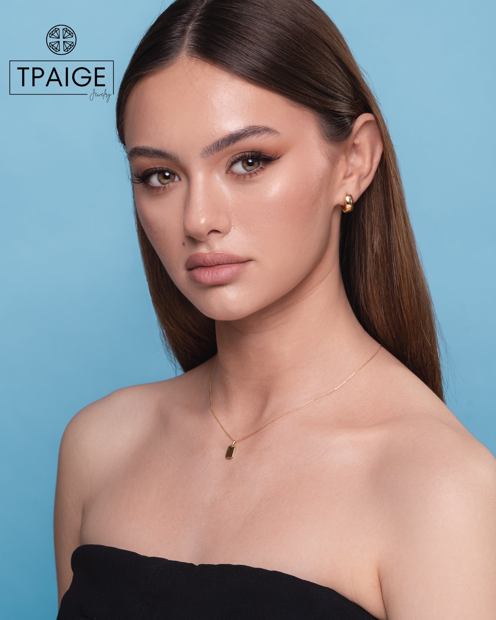 Mini Rectangular 14k Gold Tag Pendant Necklace - TPAIGE Jewelry