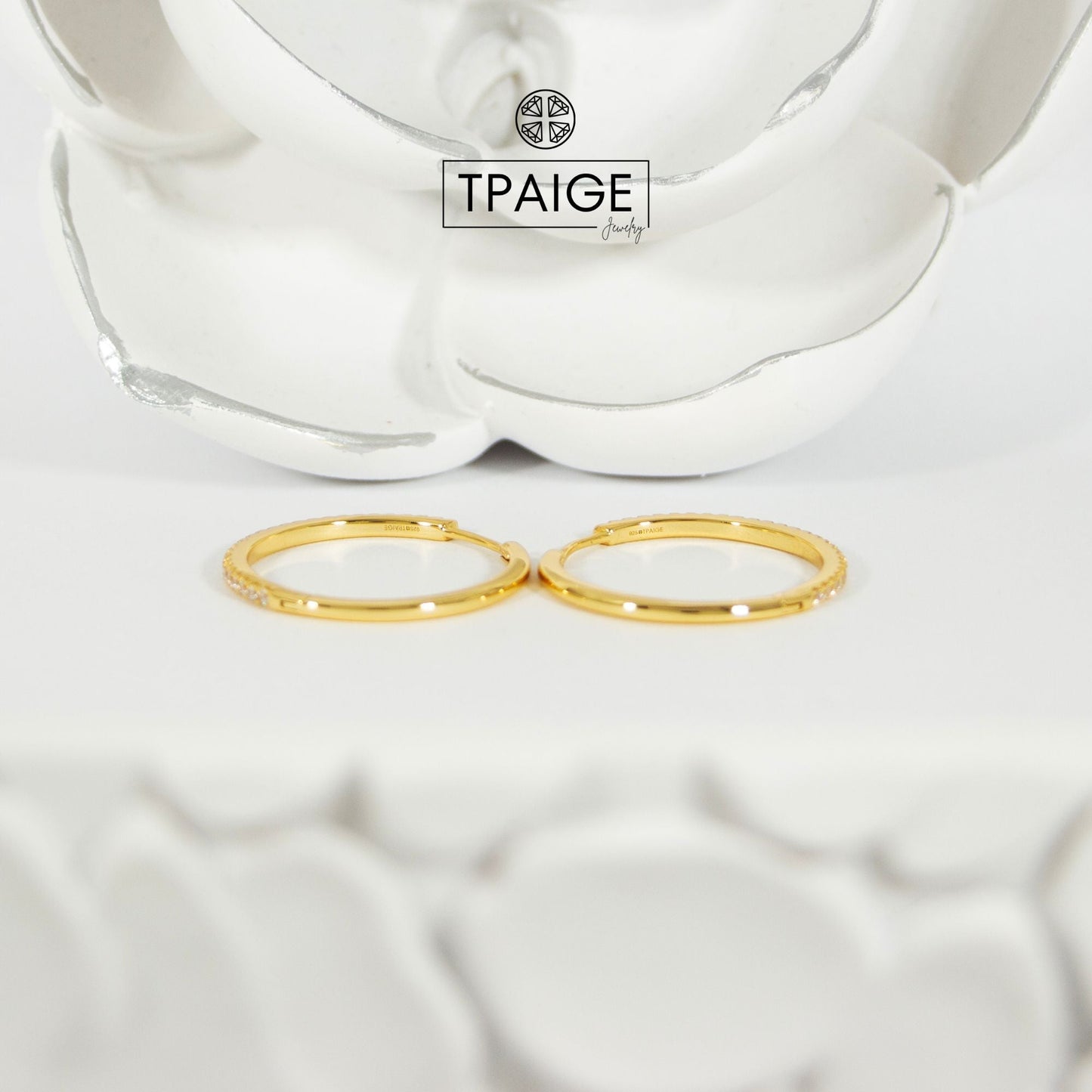 Pave 14k Gold Hoop Earrings 21mm - TPAIGE Jewelry