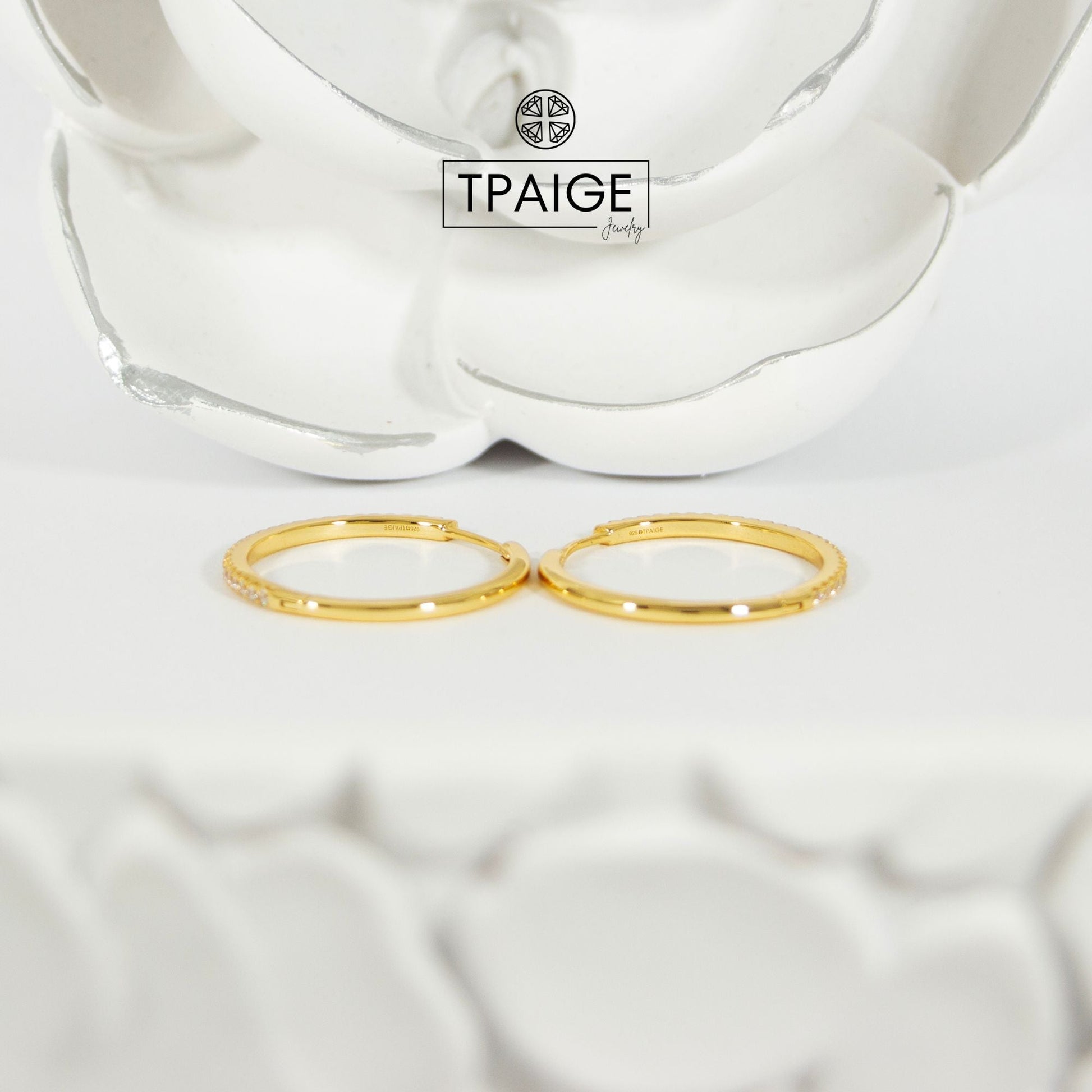 Pave 14k Gold Hoop Earrings 21mm - TPAIGE Jewelry