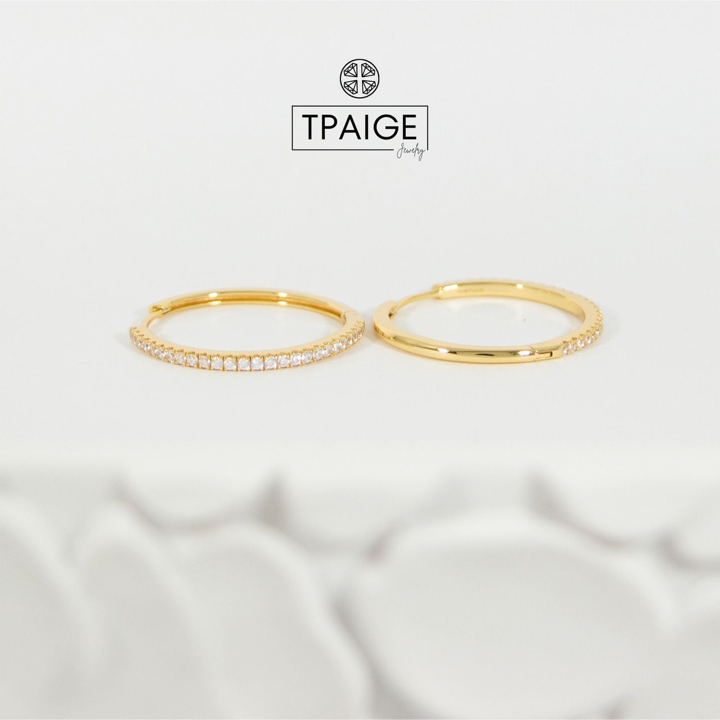 Pave 14k Gold Hoop Earrings 21mm - TPAIGE Jewelry