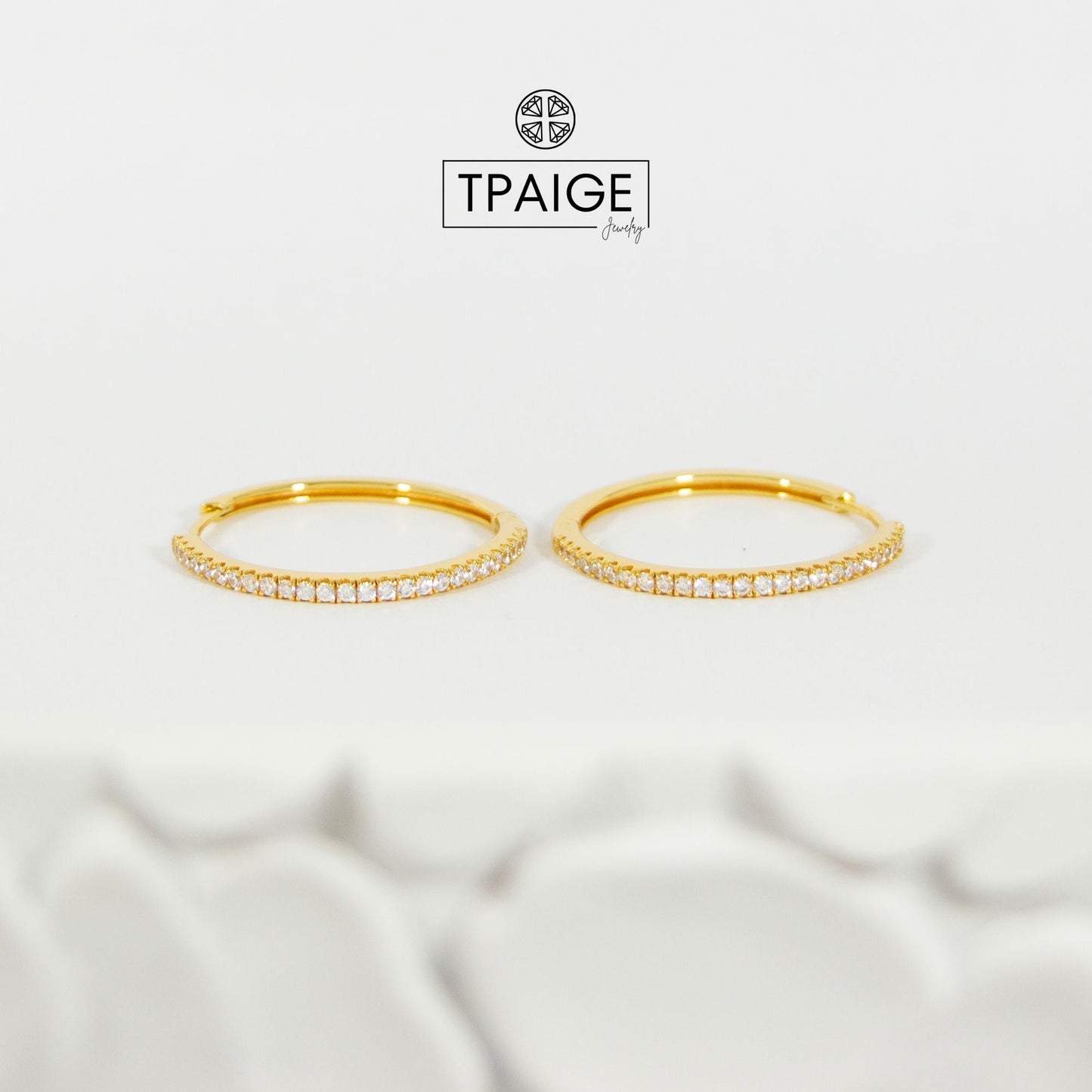 Pave 14k Gold Hoop Earrings 21mm - TPAIGE Jewelry
