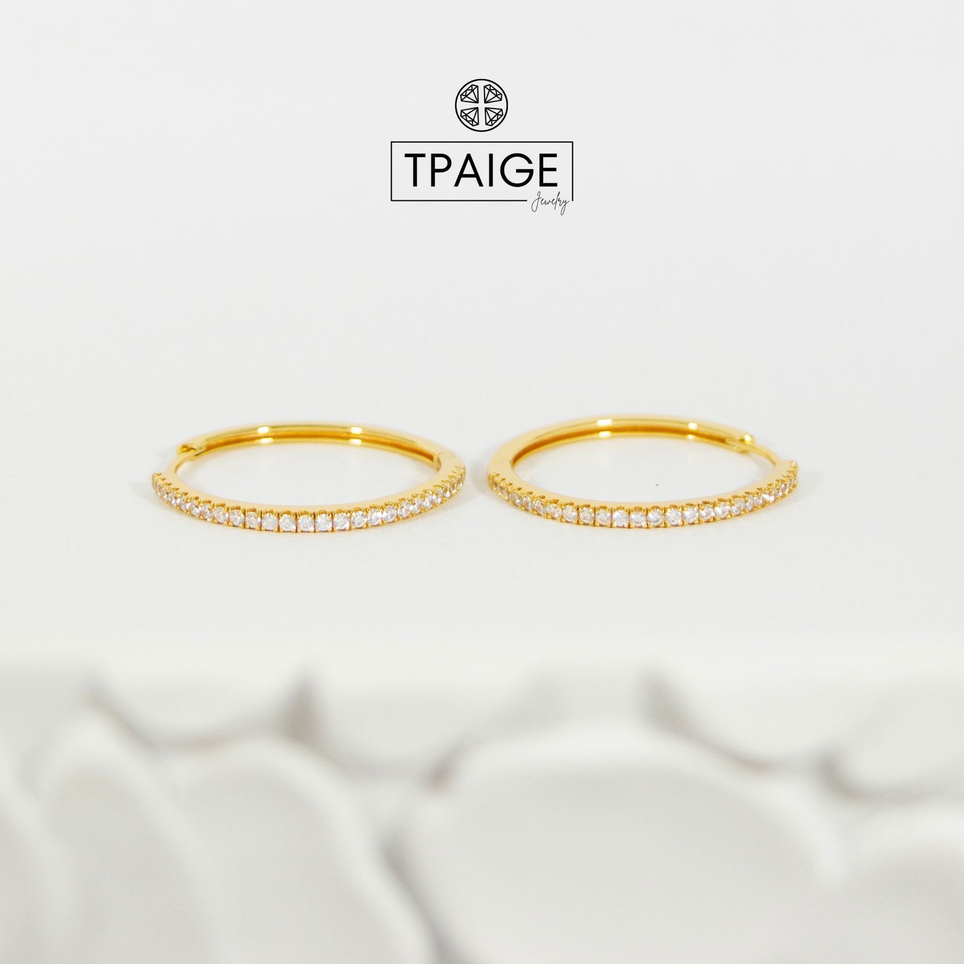 Pave 14k Gold Hoop Earrings 21mm - TPAIGE Jewelry