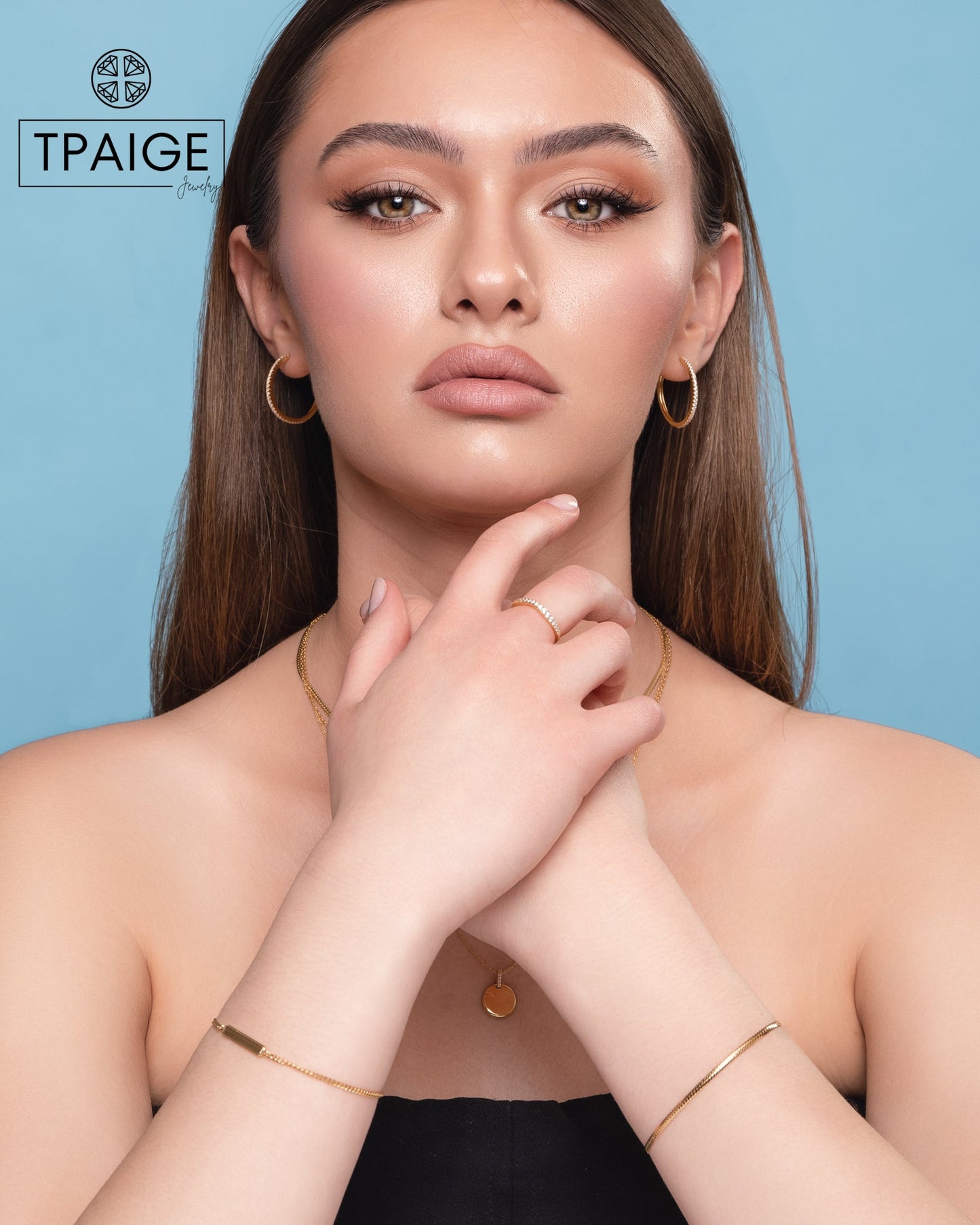 Pave 14k Gold Hoop Earrings 21mm - TPAIGE Jewelry