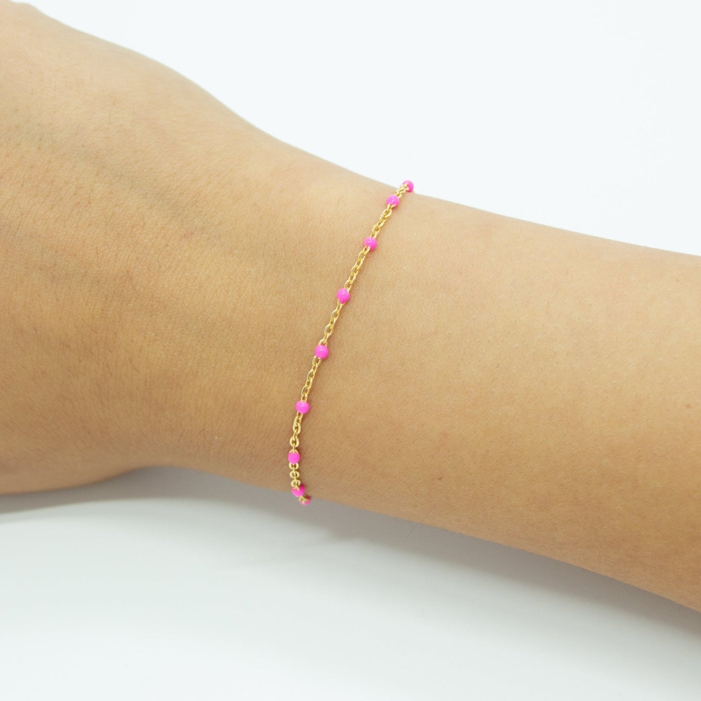 Pink Enamel Gold Filled 1.5mm Cable Chain - TPAIGE Jewelry
