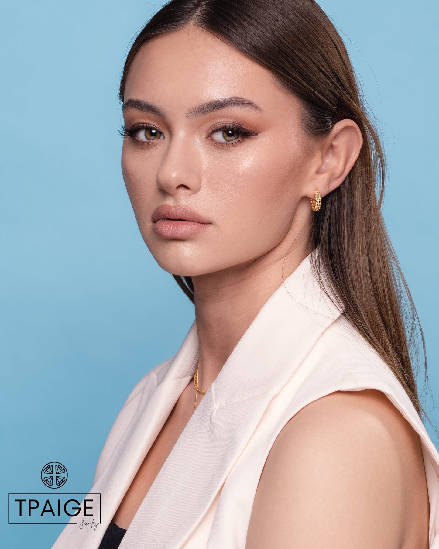 Pyramid Bead Open Hoop 18k Gold Earrings - TPAIGE Jewelry