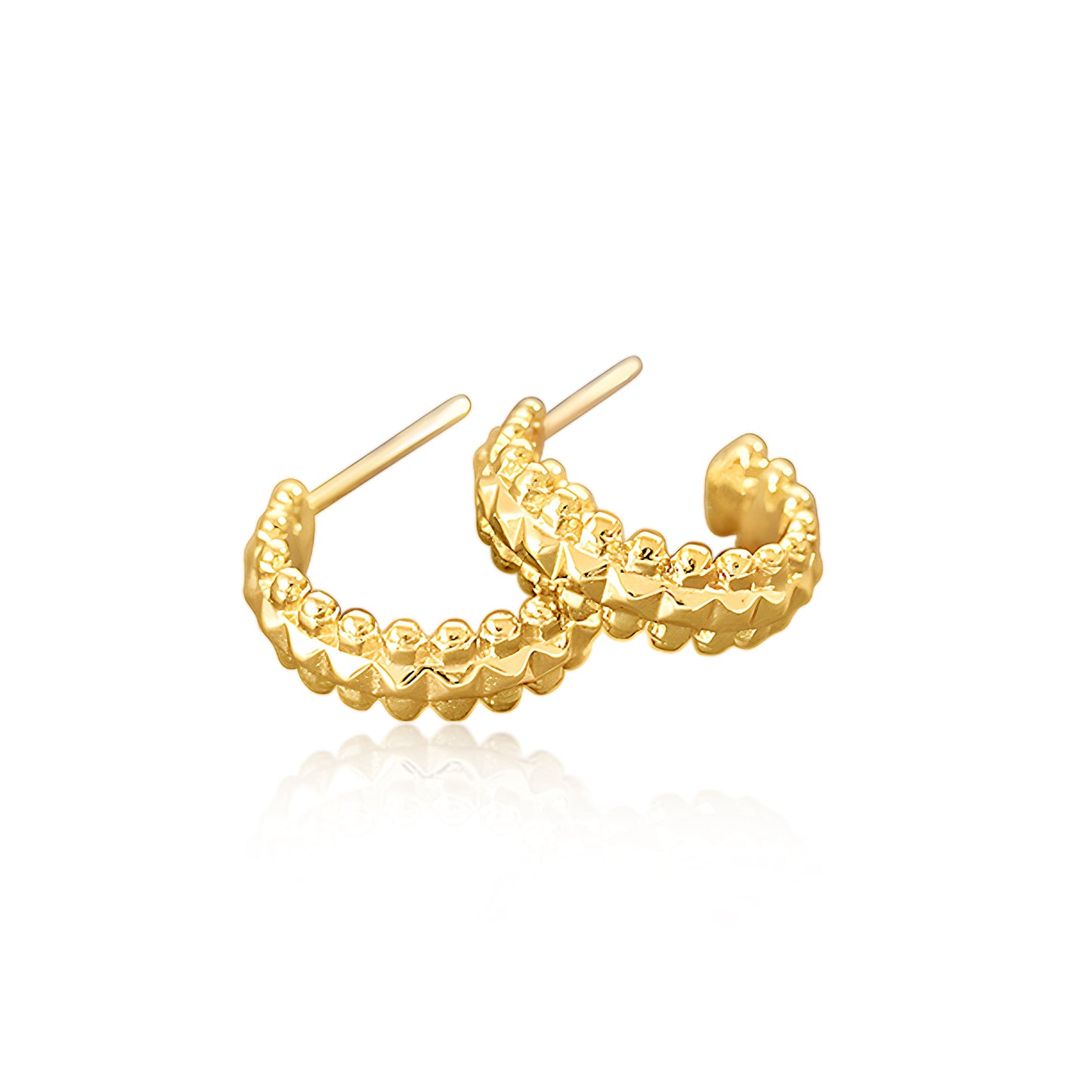 Pyramid Bead Open Hoop 18k Gold Earrings - TPAIGE Jewelry