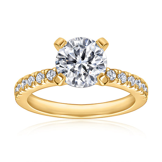 Solitaire Pave 18k Gold Engagement Ring - TPAIGE Jewelry