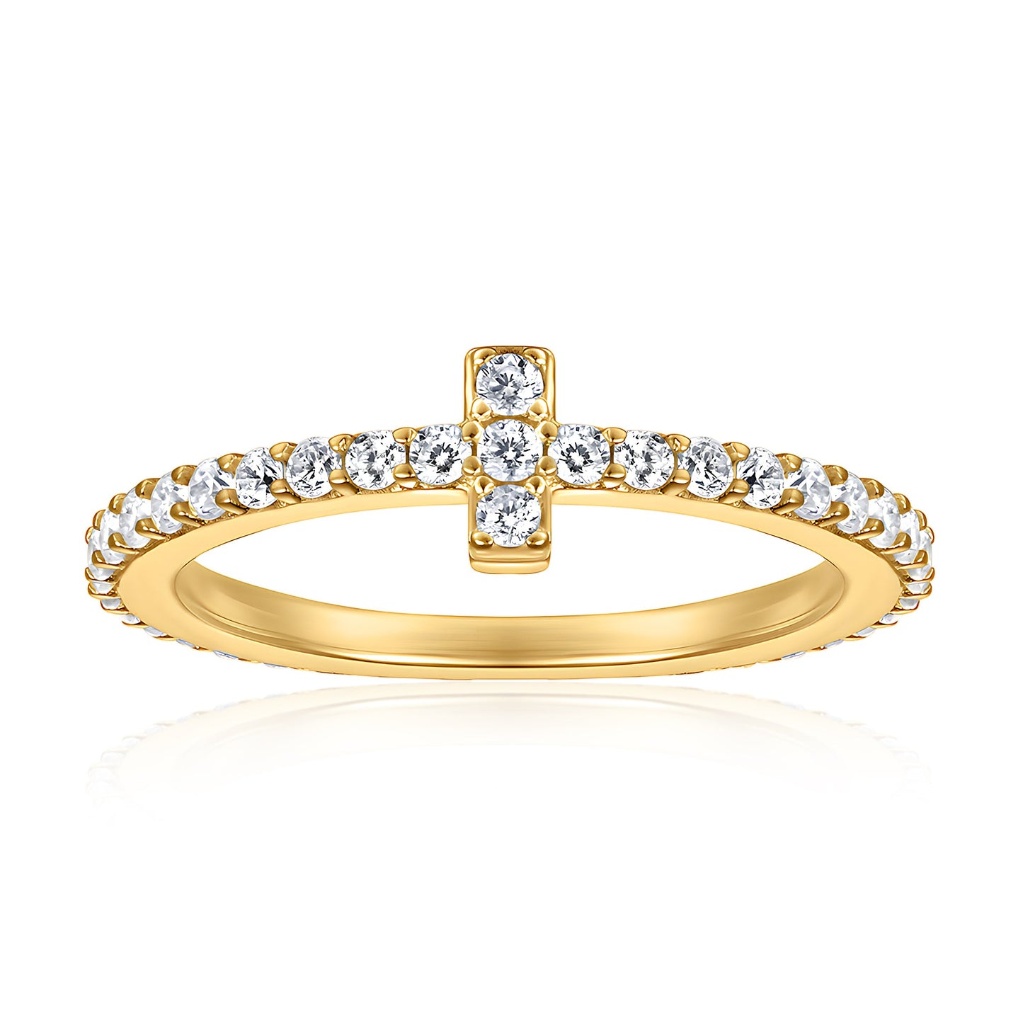 T - Bar Cross Minimalist 18k Gold Eternity Ring - TPAIGE Jewelry