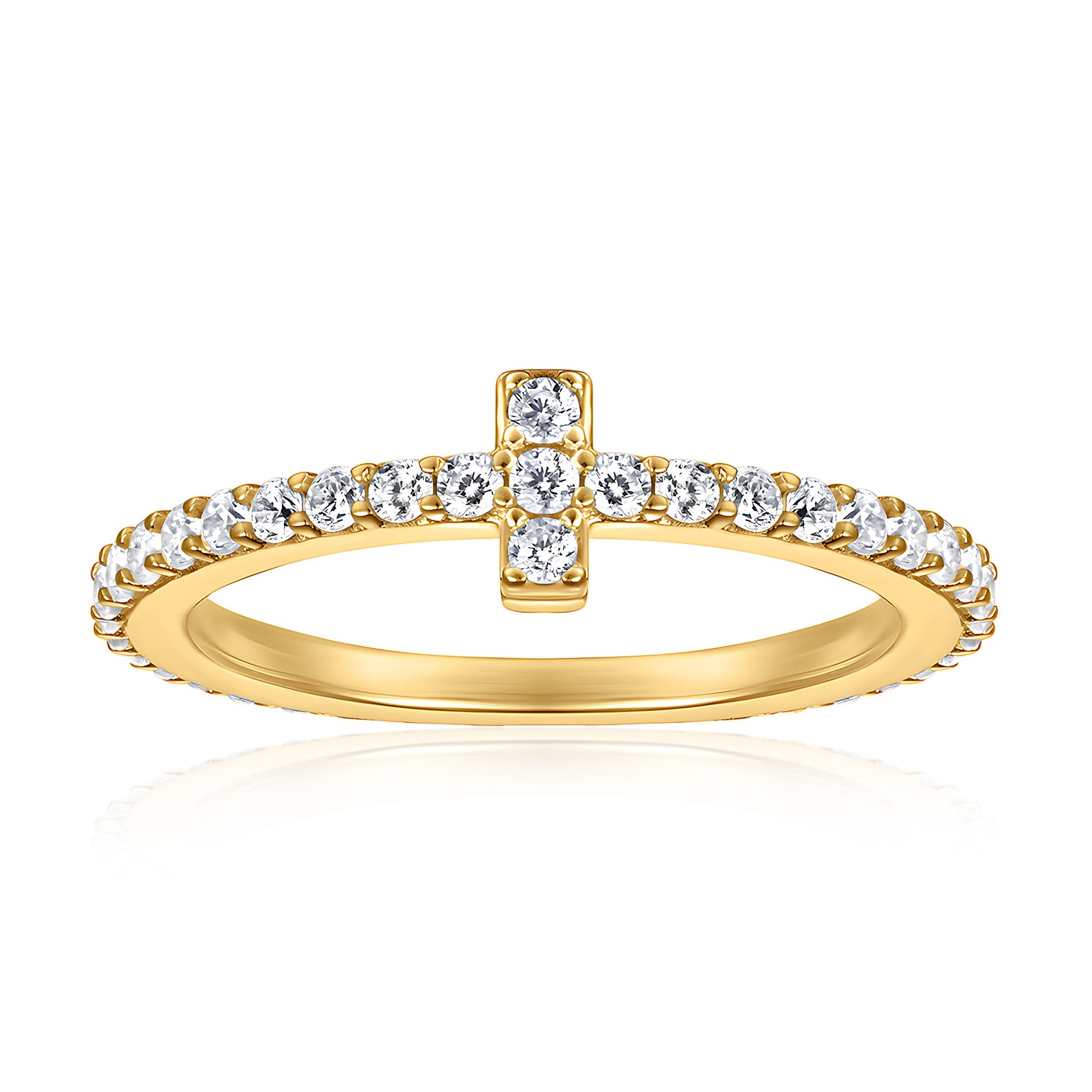 T - Bar Cross Minimalist 18k Gold Eternity Ring - TPAIGE Jewelry