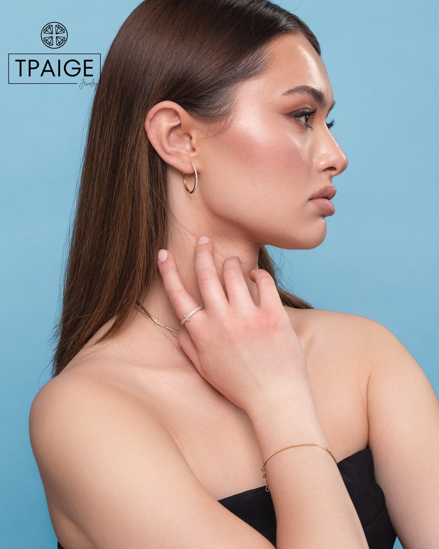 T - Bar Cross Minimalist 18k Gold Eternity Ring - TPAIGE Jewelry