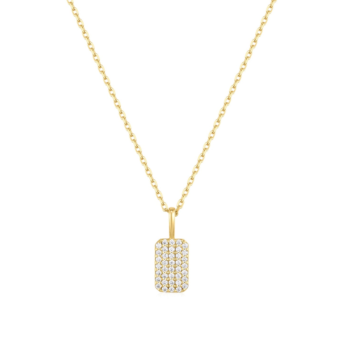 Tiny Rectangular Pave 14k Gold Tag Necklace - TPAIGE Jewelry