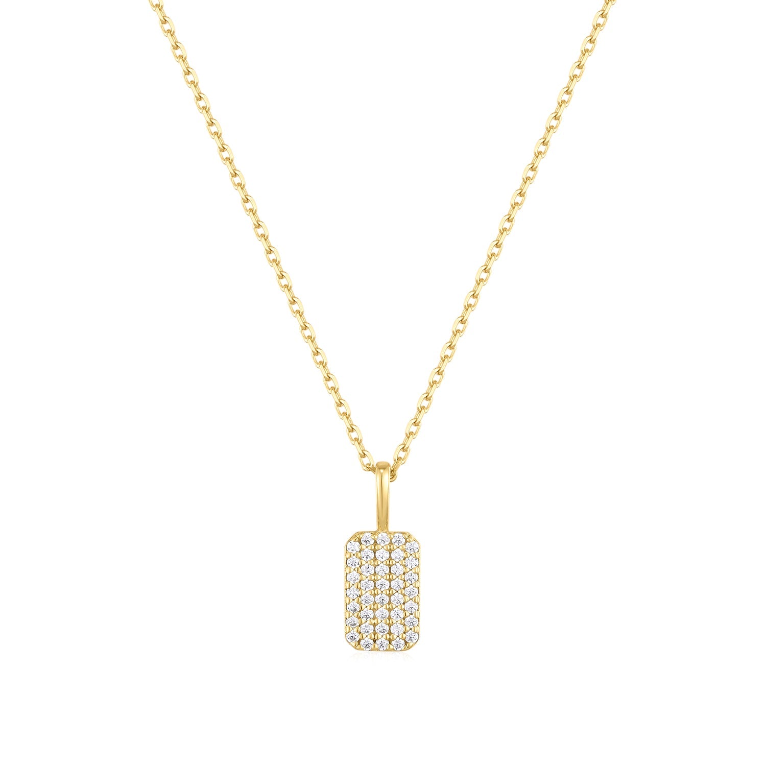 Tiny Rectangular Pave 14k Gold Tag Necklace - TPAIGE Jewelry