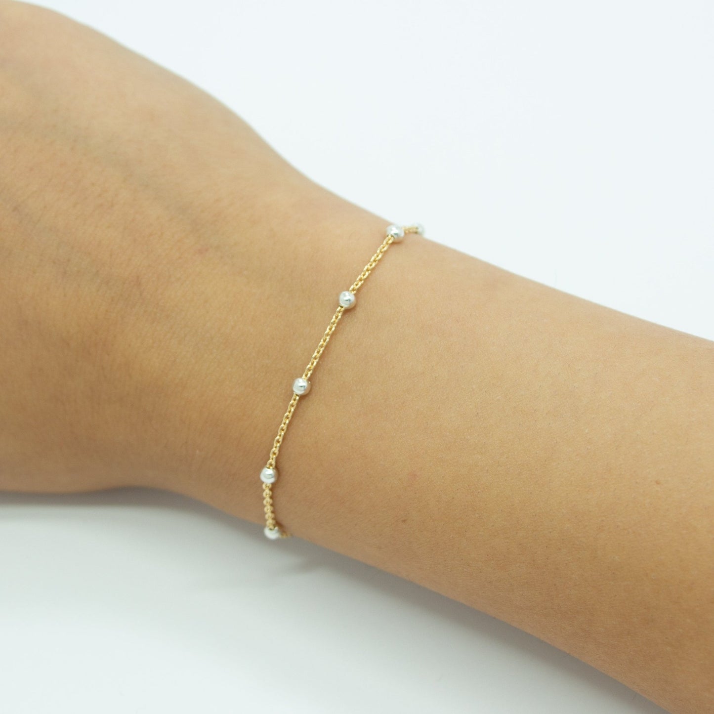 Two Tone Gold Filled Cable and Sterling Silver 3mm Beads - TPAIGE Jewelry