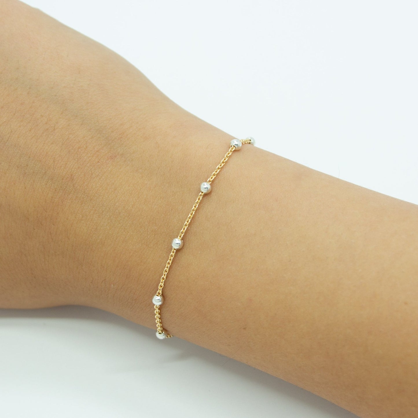 Two Tone Gold Filled Cable and Sterling Silver 3mm Beads - TPAIGE Jewelry