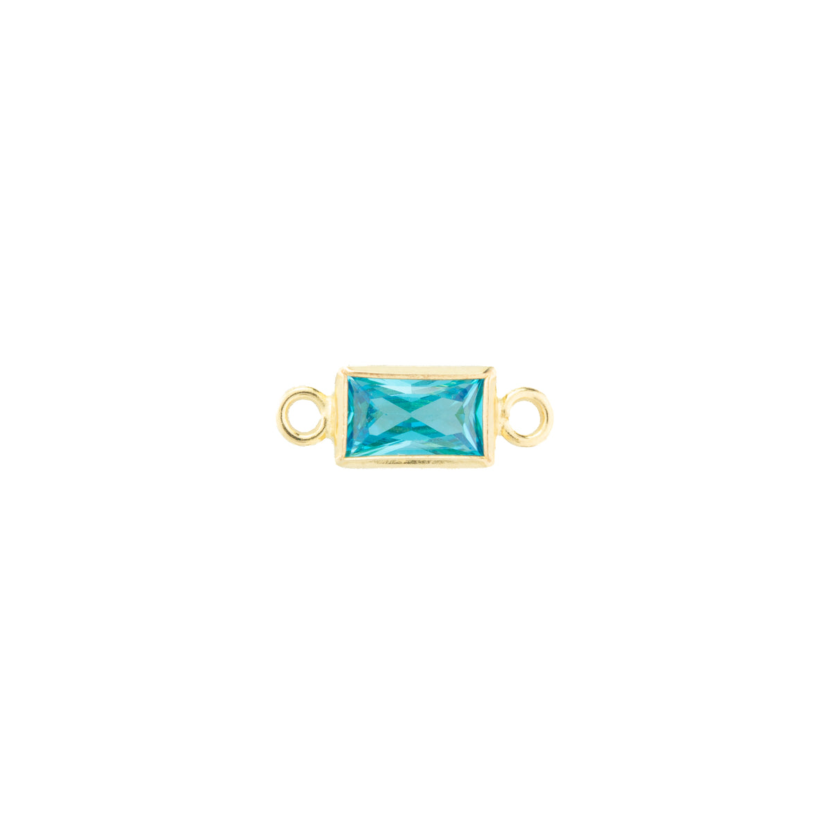 Gold Filed Rectangle CZ Bezel Set Connector on Light Blue