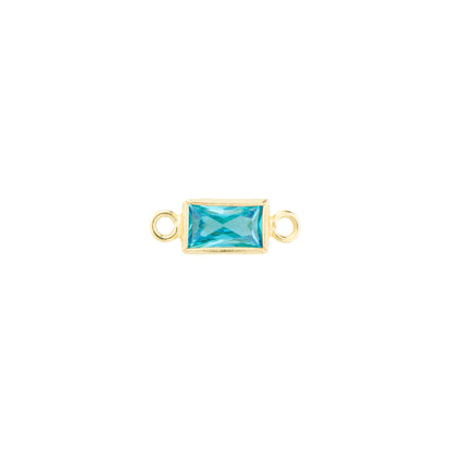Gold Filed Rectangle CZ Bezel Set Connector on Light Blue