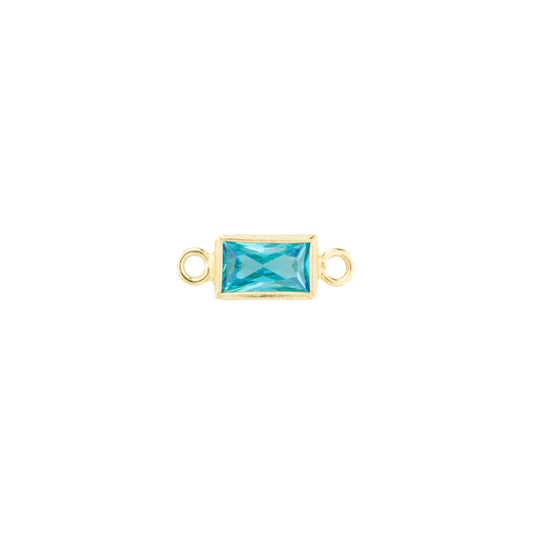 Gold Filed Rectangle CZ Bezel Set Connector on Light Blue