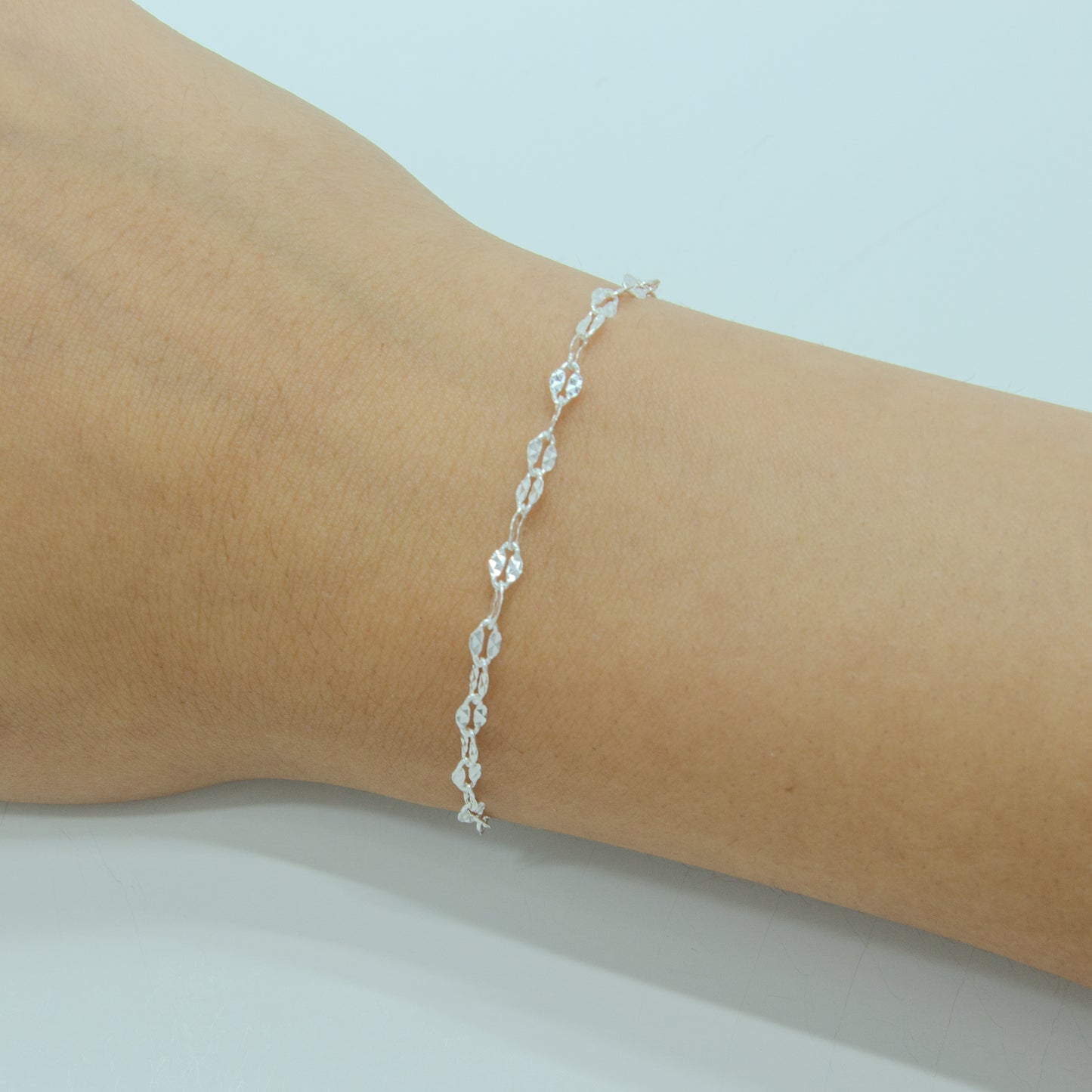 "Astilbe" Sterling Silver 3mm Diamond Dapped Chain