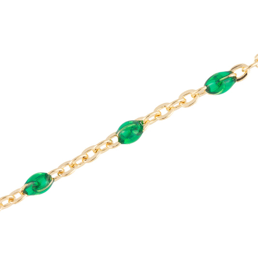 "Ivy" 14k Gold Filled Emerald Green Enamel Cable Flat Chain