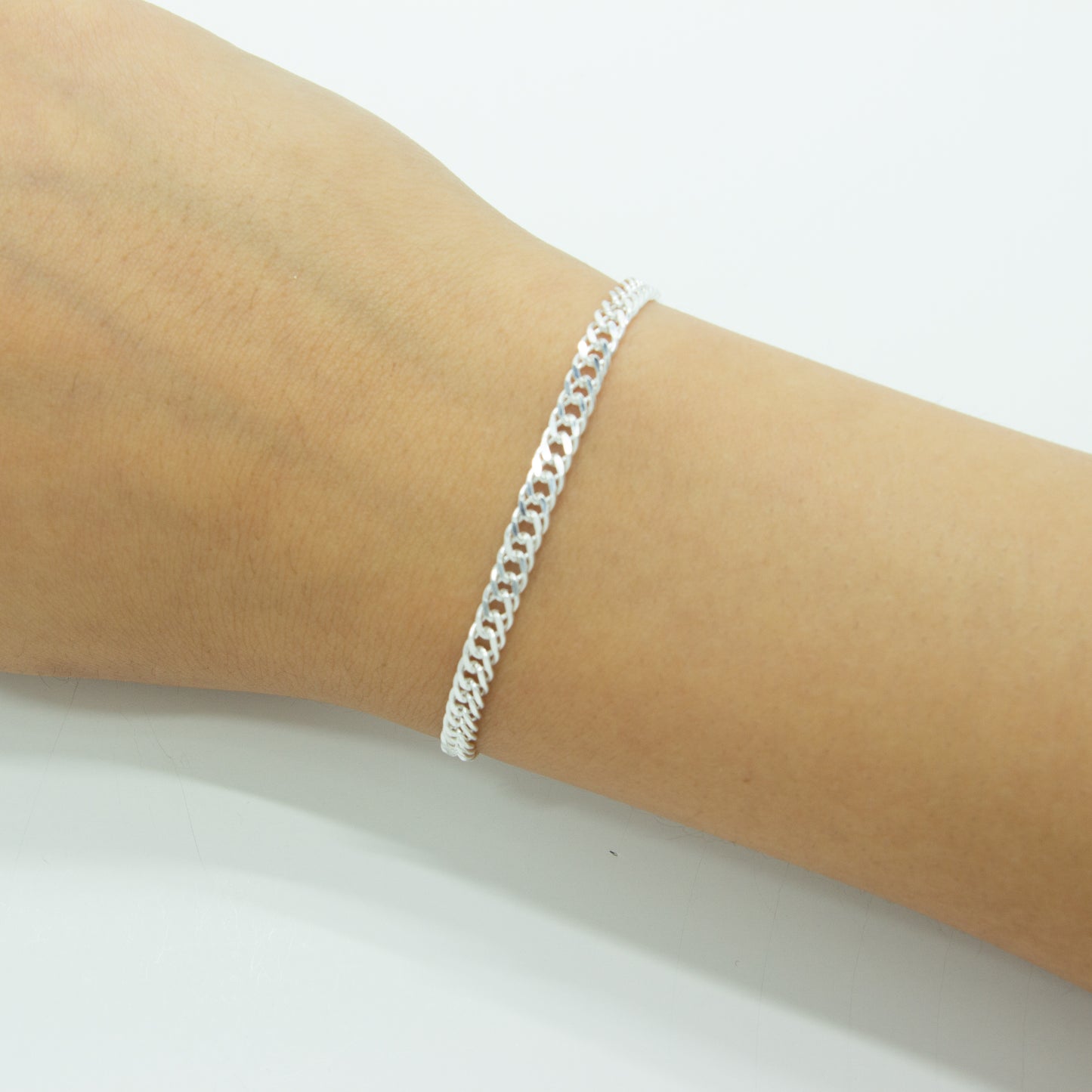 "Twinflower" 925 Sterling Silver 4mm Double Diamond Curb Chain