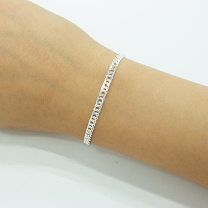 "Twinflower" 925 Sterling Silver 4mm Double Diamond Curb Chain