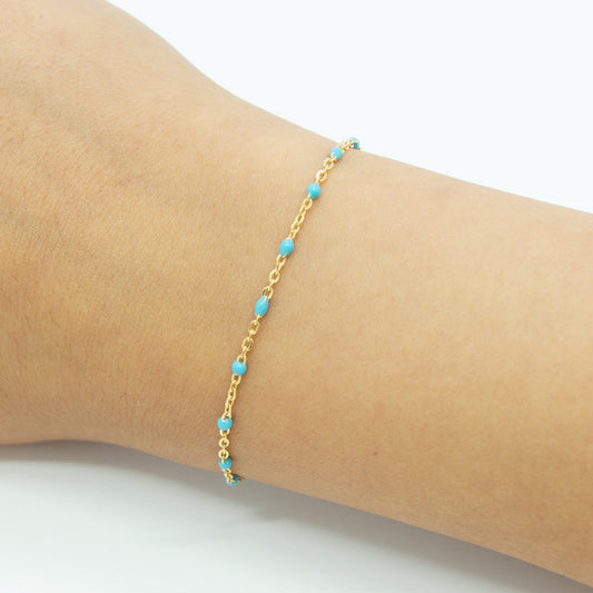 Blue Enamel Beads Gold Filled 1.5mm Cable Chain - TPAIGE Jewelry