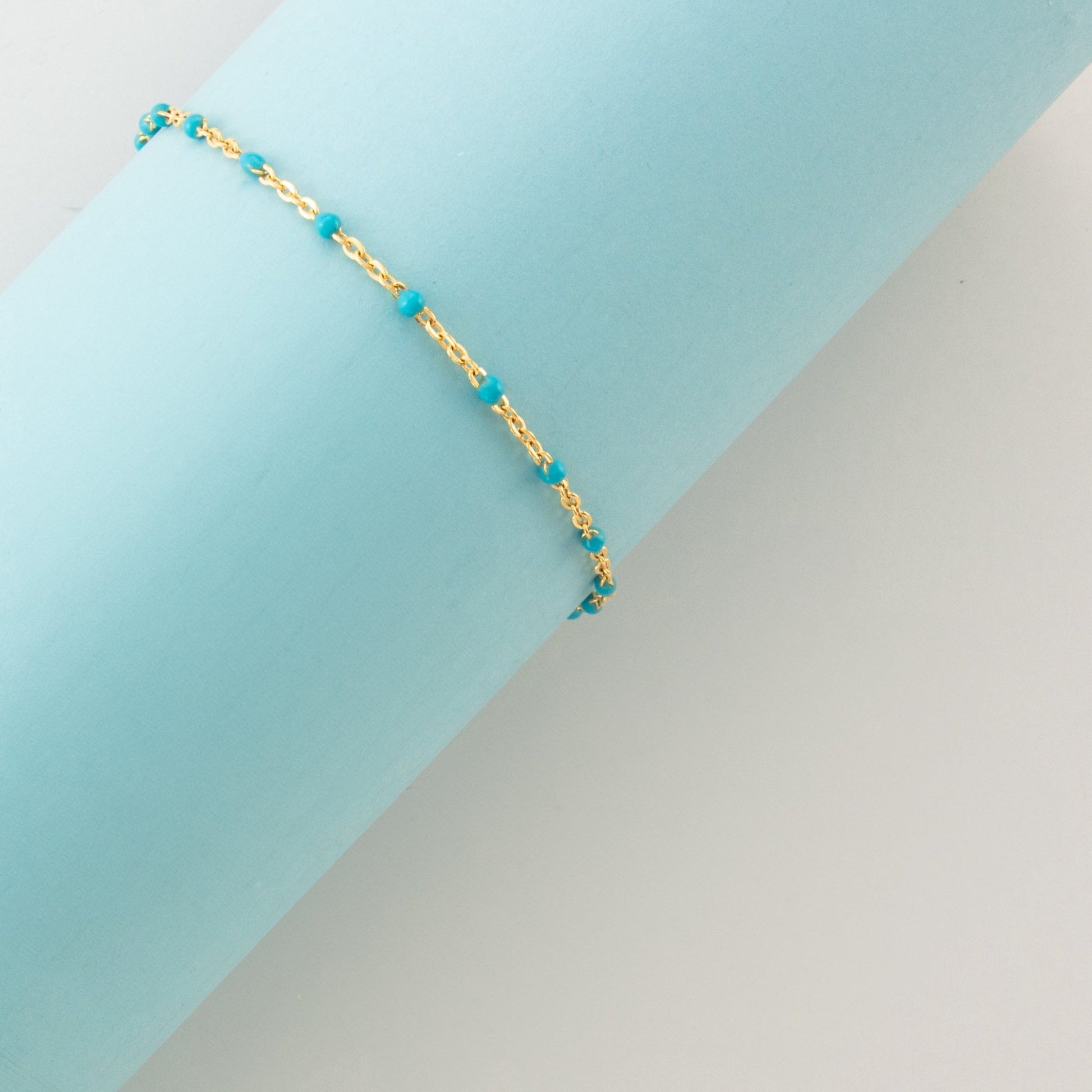 Blue Enamel Beads Gold Filled 1.5mm Cable Chain - TPAIGE Jewelry