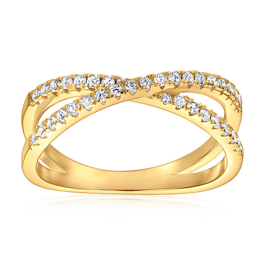 Criss - Cross Orbital 18k Gold Pave Statement Ring - TPAIGE Jewelry