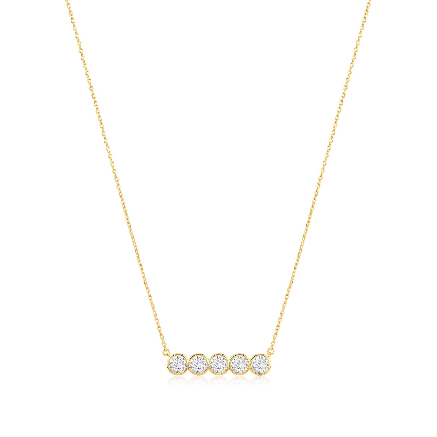 Five Stone Bezel Bar 14k Gold Necklace - TPAIGE Jewelry