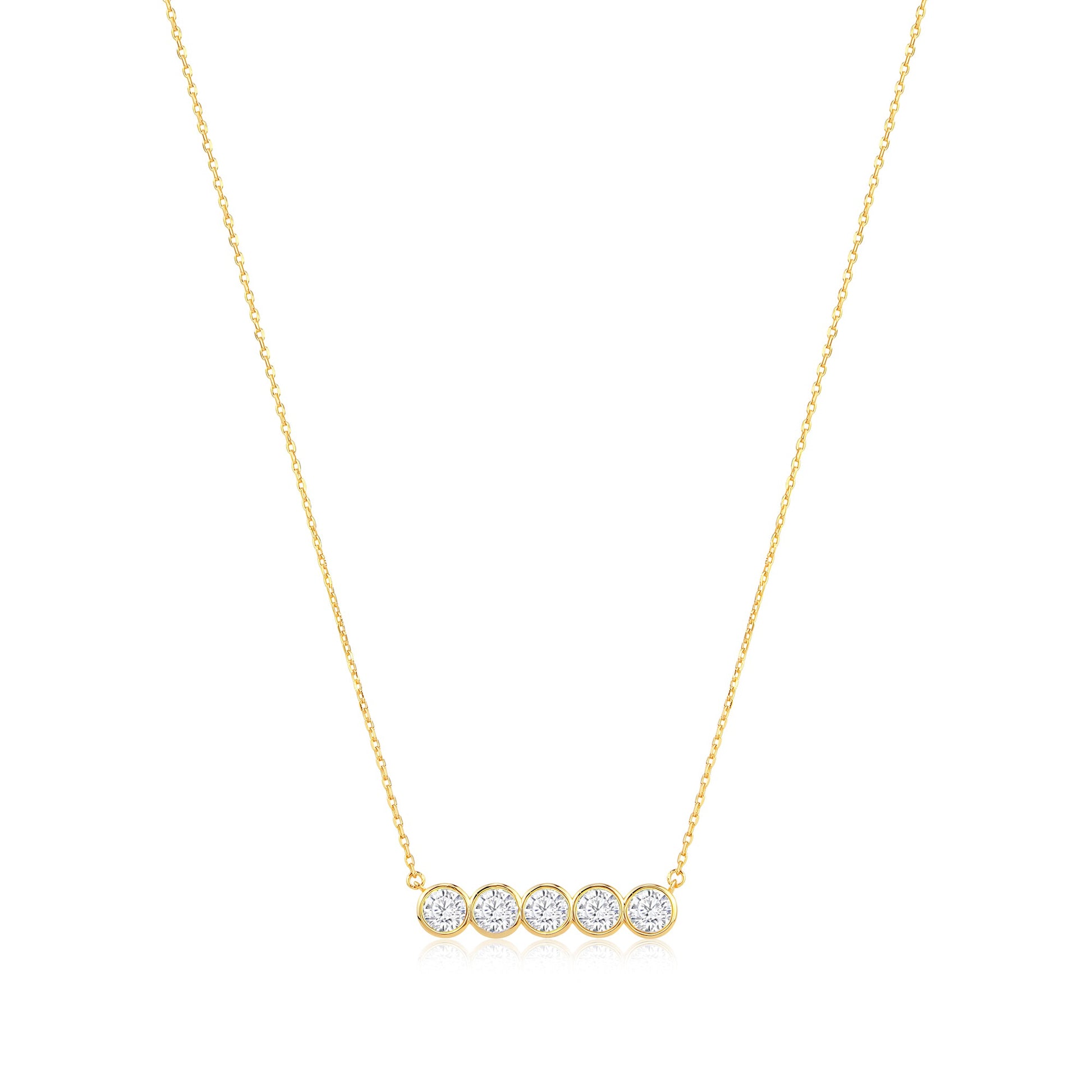 Five Stone Bezel Bar 14k Gold Necklace - TPAIGE Jewelry