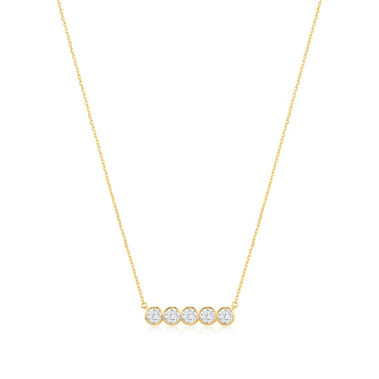 Five Stone Bezel Bar 14k Gold Necklace - TPAIGE Jewelry