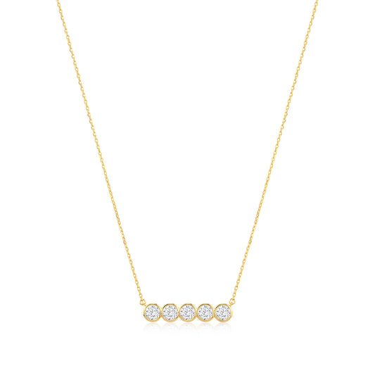 Five Stone Bezel Bar 14k Gold Necklace - TPAIGE Jewelry