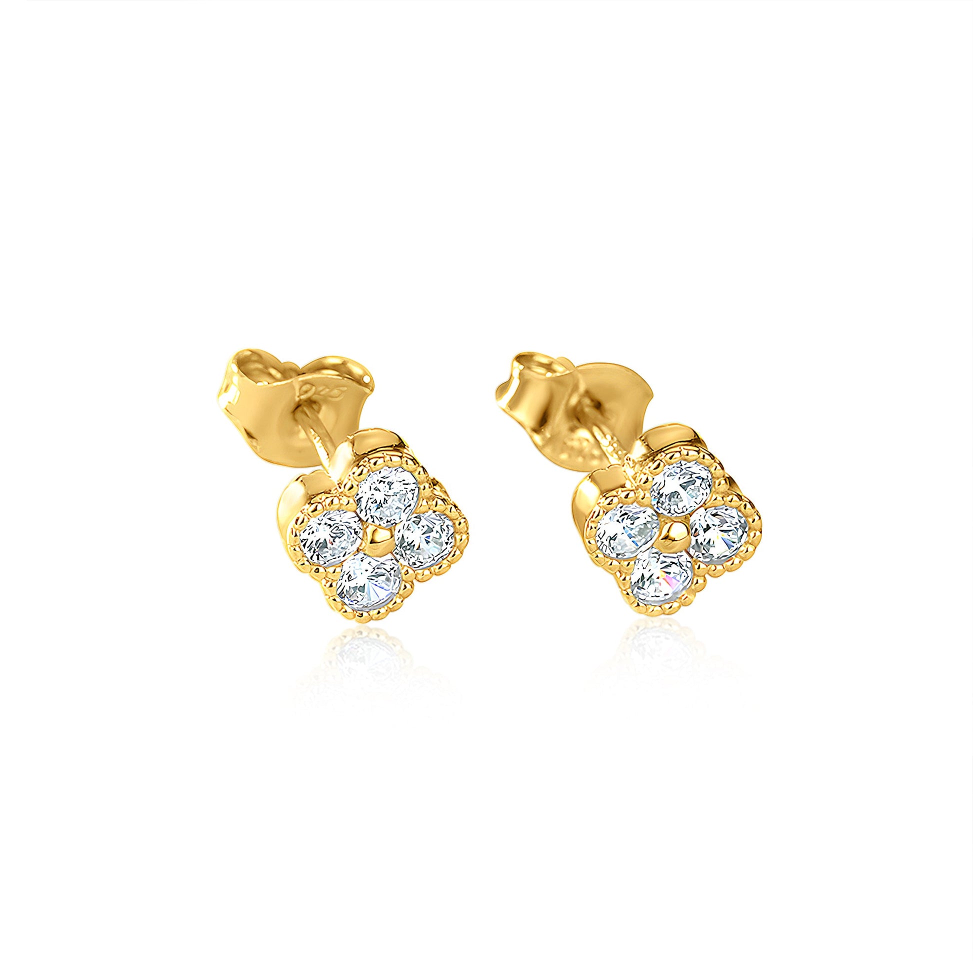 Four Stone Flower 18k Gold Stud Earrings - TPAIGE Jewelry