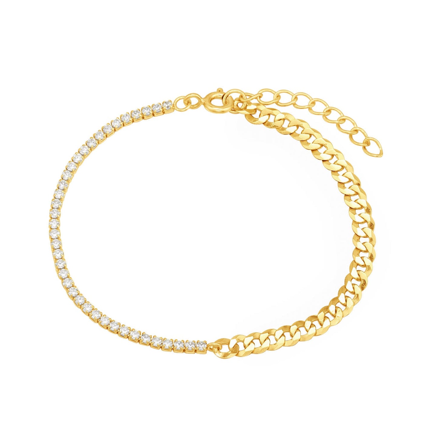 Half & Half Cuban Link 14k Gold Tennis Bracelet - TPAIGE Jewelry