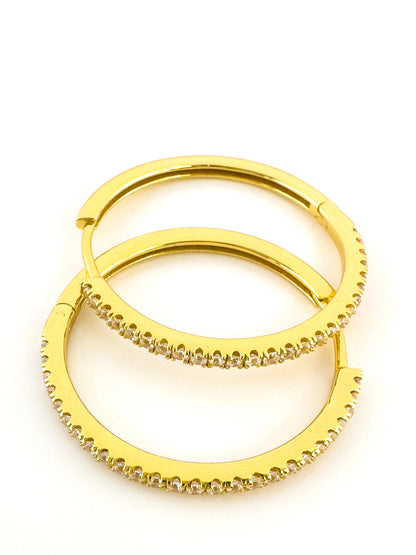 21 mm Pave 14k Gold Hoop Earrings