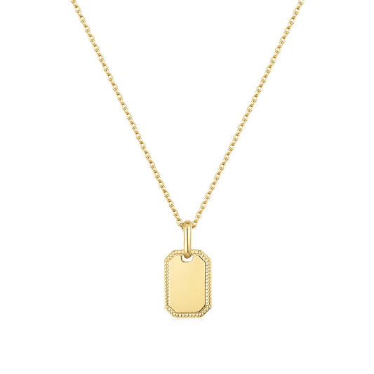 Mini Rectangular 14k Gold Tag Pendant Necklace - TPAIGE Jewelry