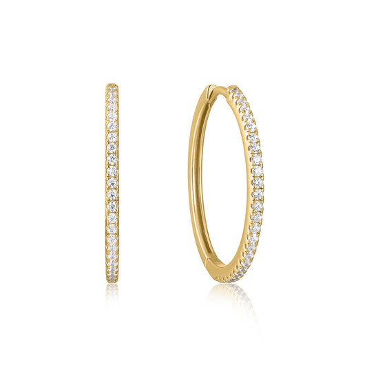 Pave 14k Gold Hoop Earrings 21mm - TPAIGE Jewelry