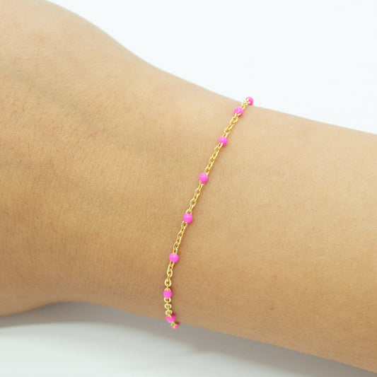 Pink Enamel Gold Filled 1.5mm Cable Chain - TPAIGE Jewelry