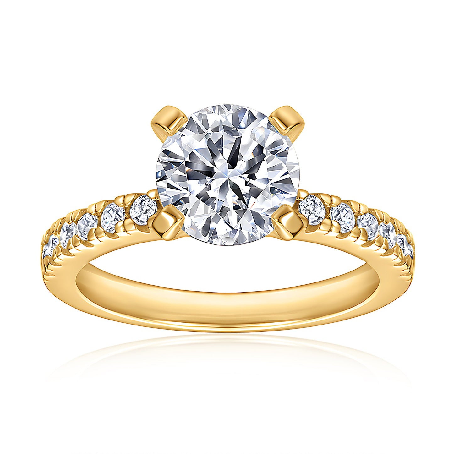 Solitaire Pave 18k Gold Engagement Ring - TPAIGE Jewelry